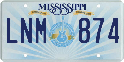 MS license plate LNM874