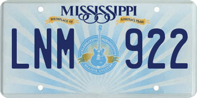 MS license plate LNM922