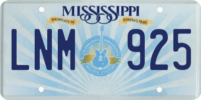 MS license plate LNM925
