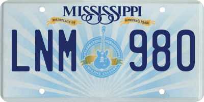 MS license plate LNM980