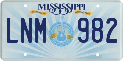 MS license plate LNM982