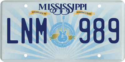 MS license plate LNM989