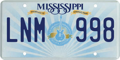 MS license plate LNM998
