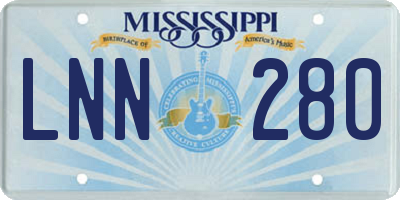 MS license plate LNN280