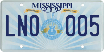 MS license plate LNO005