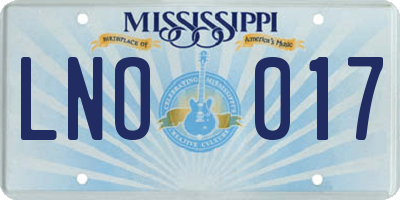 MS license plate LNO017