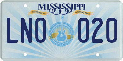 MS license plate LNO020