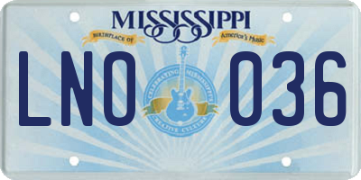 MS license plate LNO036