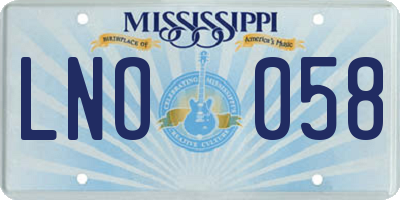 MS license plate LNO058