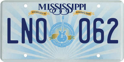 MS license plate LNO062