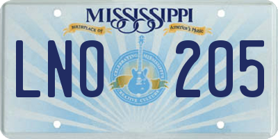 MS license plate LNO205
