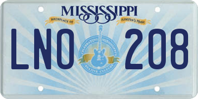 MS license plate LNO208