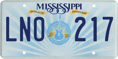 MS license plate LNO217