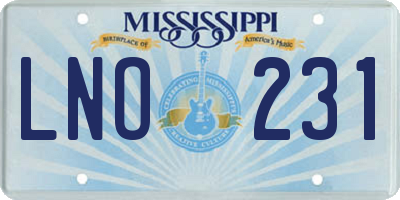 MS license plate LNO231