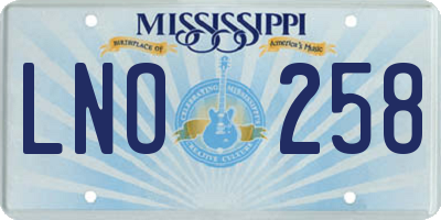 MS license plate LNO258