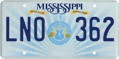 MS license plate LNO362
