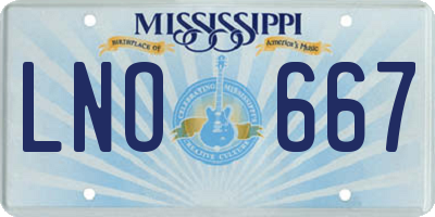 MS license plate LNO667
