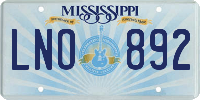 MS license plate LNO892