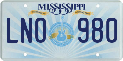 MS license plate LNO980