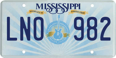 MS license plate LNO982