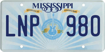 MS license plate LNP980