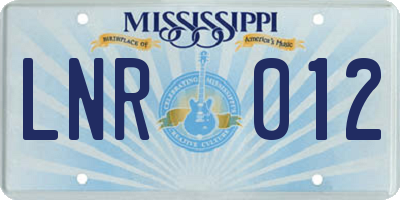 MS license plate LNR012