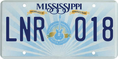 MS license plate LNR018