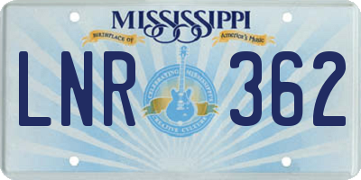 MS license plate LNR362