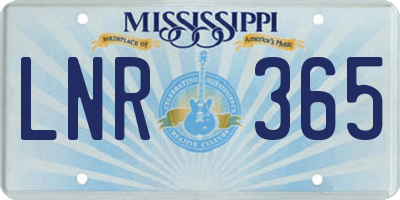 MS license plate LNR365