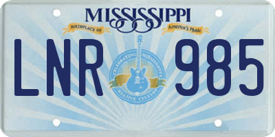MS license plate LNR985