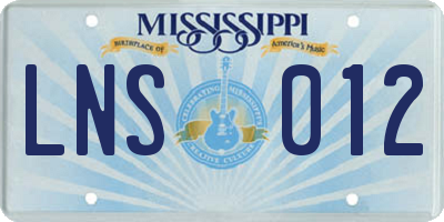 MS license plate LNS012