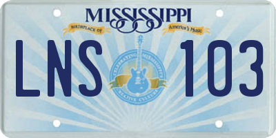 MS license plate LNS103