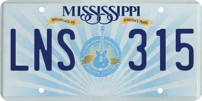 MS license plate LNS315