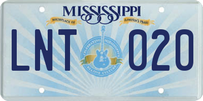 MS license plate LNT020