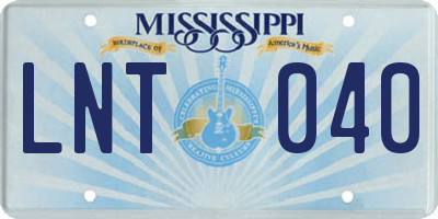 MS license plate LNT040