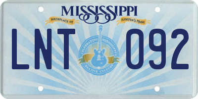 MS license plate LNT092