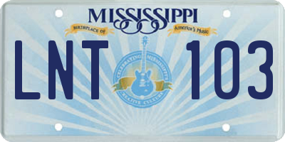MS license plate LNT103