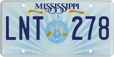 MS license plate LNT278