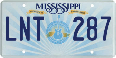 MS license plate LNT287