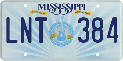 MS license plate LNT384