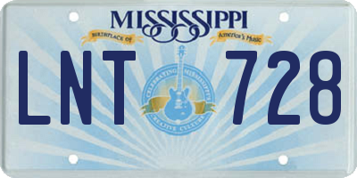 MS license plate LNT728