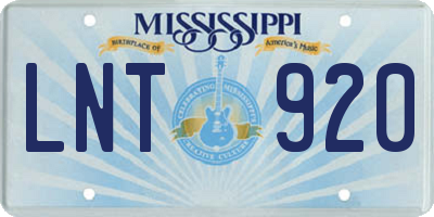 MS license plate LNT920