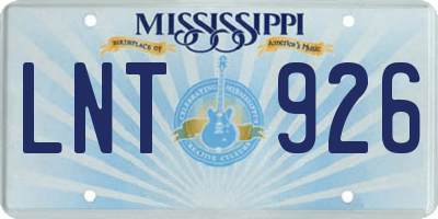 MS license plate LNT926