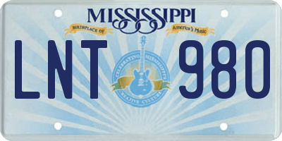 MS license plate LNT980