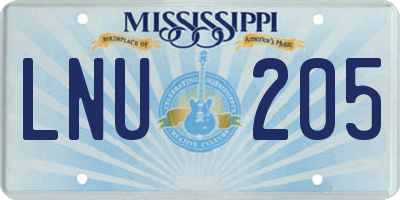 MS license plate LNU205