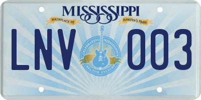 MS license plate LNV003
