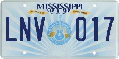 MS license plate LNV017