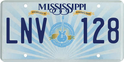 MS license plate LNV128