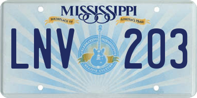 MS license plate LNV203