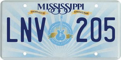 MS license plate LNV205